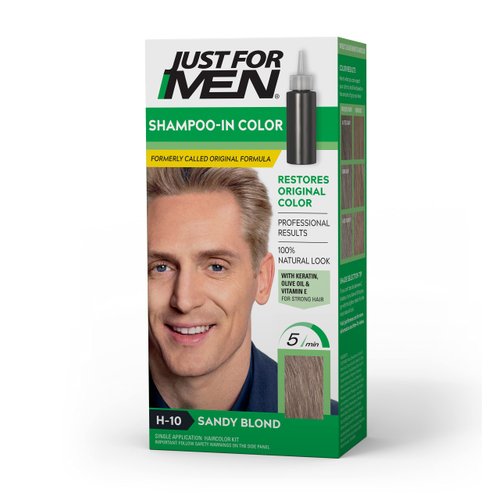 Just For Men Shampoo-In Color (Formerly Original Formula), Mens Hair Color with Keratin and Vitamin E for Stronger Hair - Sandy Blond, H-10, Pack of 1