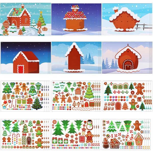 48 Sheets Make-a-Gingerbread House Stickers for Kids DIY Gingerbread House Stickers Scenes and Backgrounds Gingerbread Stickers for Christmas Party Favors Holiday Activity Crafts Games Supplies