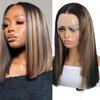 Brown Highlight Bob Wig Human Hair 14 inch 13x4 Bone Straight Lace Front Wigs Human Hair 220% Density Straight Lace Front Wigs Human Hair 1B/30 Glueless Wigs Human Hair Pre Plcuked With Baby Hair