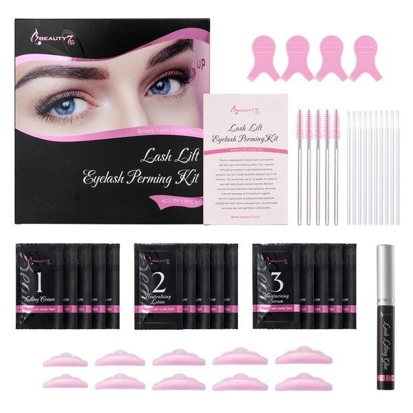Beauty7 Lash Lift Kit Eyelash Extension Kit Lash Perm Kit Eyelash Lifting Lash Curling Semi-Permanent Curling Perming Wave Professional Salon at Home (Lash Kit 5 Packs)