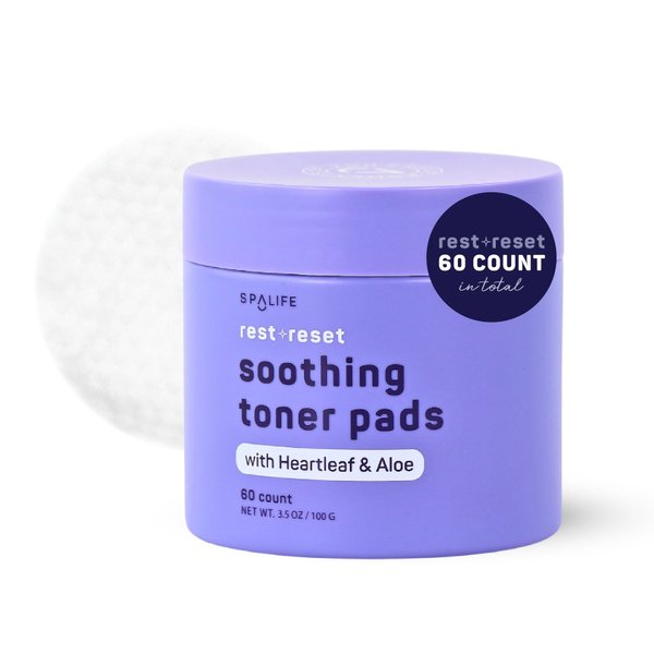 SpaLife Beauty Rest & Reset Toner Pads – for Uneven Skin Tone, Redness, Clogged Pores, Dehyrated Skin with Aloe, Heartleaf, & Purslane – Toner Pads for Face, Face Pads, Pre-Soaked Pads
