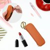 Bocasal Leather Lipstick Case Holder Chapstick Keychain Pouch, Zipper Lip Balm Lip Gloss Bag for Purse with Key Chain Elastic Band, Makeup Travel Organizer Cosmetic Storage Kit for Women Girls (Brown)
