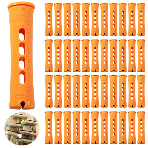 Coufce 60 Pcs Perm Rods 0.87" Orange Hair Rollers Cold Wave Rods Long Short Hair Rollers Curling Rods