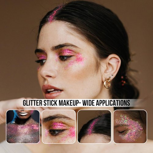 Brzeaf Waterproof Pink Glitter Stick, Shimmery & Long Lasting, Chunky Glitter for Face/Body/Hair/Eyes/Lip, Singer Concert Music Rave Festival, Glitter Stick Makeup & Face Glitter Gel for Women Men