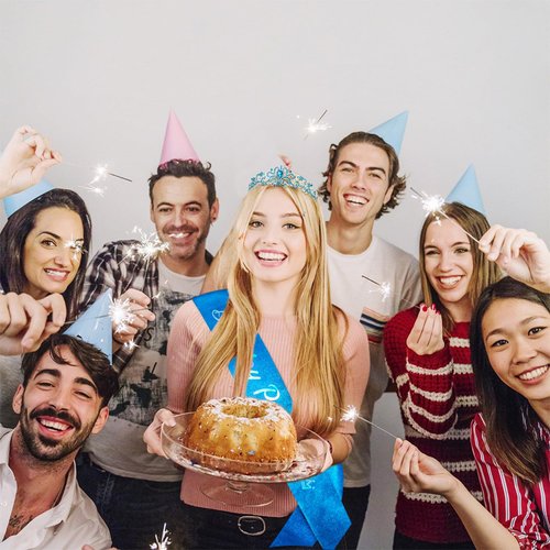 Atoden Birthday Crown and Sash Set Birthday Girls Princess Tiara Queen Crowns Blue Crystal Tiara Women Rhinestone Tiara Birthday Headband Happy Birthday Decorations Party Gifts