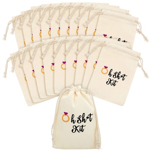 BLUE PANDA 20 Pack Drawstring Hangover Kit Bags for Bachelorette Party, Weddings, Bachelor, Bridal Shower, Party Favors (Cotton, 4x6 in)