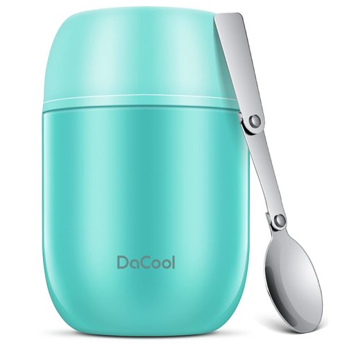 DaCool Thermos for Hot Food Insulated Food Jar 16 Ounce Vacuum Stainless Lunch Container Bento for Kids Adult with Spoon Leakproof for School Office Picnic Travel Outdoors,Cyan Blue