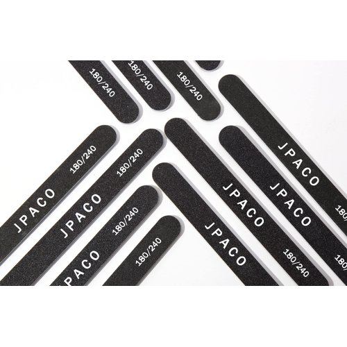 12-Pack Professional Nail Files: Double-Sided 180/240 Grit Emery Boards for Natural, Acrylic, Poly, and Gel Nails - Washable Black Manicure Tools Set by JPACO