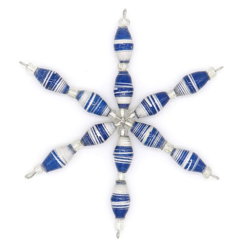 Outreach Uganda Christmas Ornaments - Blue & White Striped Star Ornament – Blue Tree Ornaments Crafted with Recycled Paper Beads – Eco-Friendly Holiday Decoration - Holiday Gifts Handmade in Africa