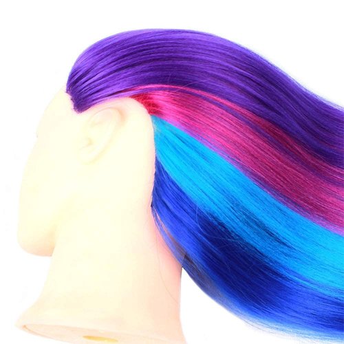 Mannequin Head Manikin Hairdresser Training Head Cosmetology Doll Head (Table Clamp Stand Included) (31" Synthetic Hair, Purple Blue Red Light Blue)