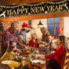 Happy New Year Banner, 2025 New Year Eve Party Decorations, Black Gold New Years Background Banner 2025 for New Years Eve Party Supplies, Cheers to Happy New Year Banner Outdoor 2025 NYE Decoration