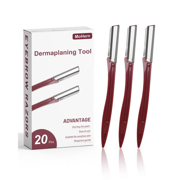 Eyebrow Razor for Women, 20 Pcs Dermaplane Razor for Women Face, Multipurpose Eyebrow & Face Razor, Face Shavers for Women and Men by MoHern (Red)