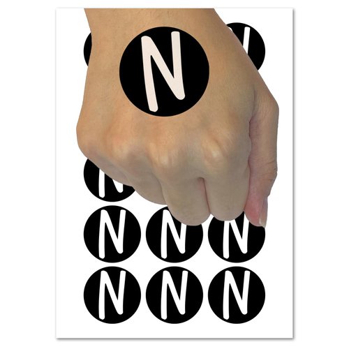 Letter N Uppercase Felt Marker Font Temporary Tattoo Water Resistant Fake Body Art Set Collection - 15 2" Tattoos (1 Sheet)