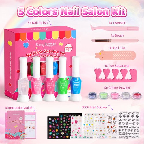Kids Nail Polish Kit for Girls Gifts- Nails Art Makeup Toy Set for Kids Christmas Birthday Gift for 7 8 9 10 11 12 Year Old Girl's Party Cosmetic, Gel Nails Polish Manicure Girl Stuff by BUNNY BUBBLES