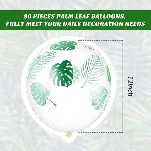 Sumind 80 Pcs Palm Leaves Balloons Jungle Safari Theme Balloons Hawaiian Party Balloons 12 Inch Clear Latex Balloons for Birthday Jungle Tropical Party Decoration