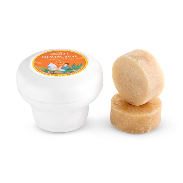 Satthwa Organic Shaving Soap Puck infused with Neroli, Lemon & Orange | Create the Perfect Lather | Excellent for Silky Smooth Shaves | Hydrates and Shields, For Men & Women - 50gx2 (1.7oz x2)