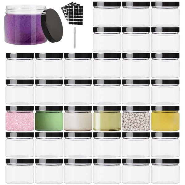 4 OZ Plastic Containers with Lids, MUXINCAMP 36 Pack 4 OZ Plastic Jars with Screw On Lids Empty Round Slime Jar Cosmetics Containers for Lotion, Cream, Ointments, Butter, Makeup, Travel Storage