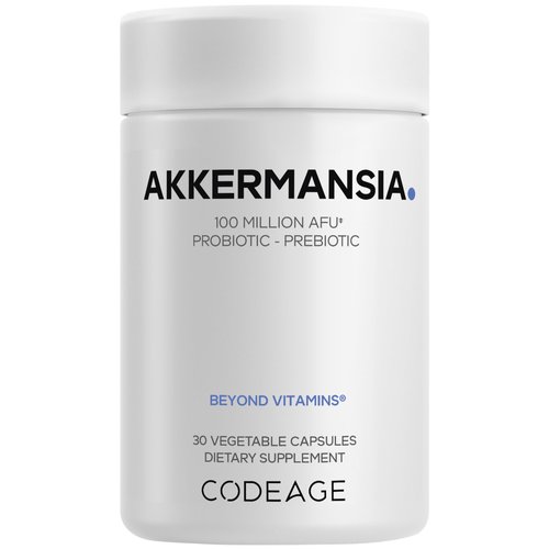 Codeage Akkermansia Synbiotic Supplement - 100 Million AFU Akkermansia Probiotic & Chicory Inulin Prebiotic - Chicory Root - 1 Capsule Per Serving - Non-GMO, Gluten-Free - 30 Capsules