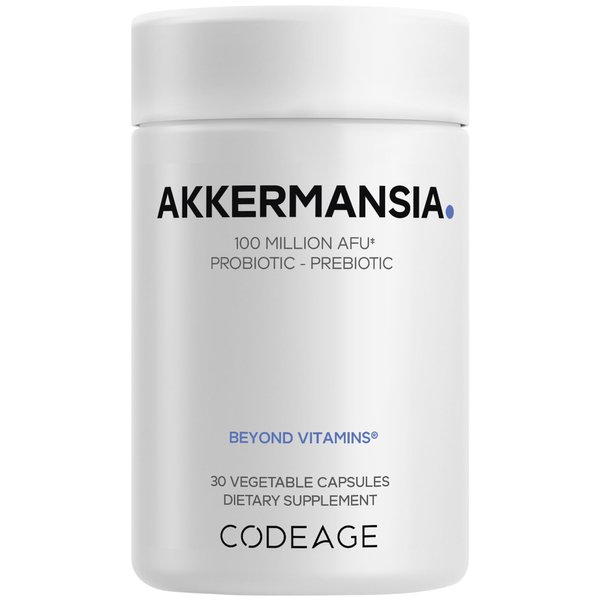 Codeage Akkermansia Synbiotic Supplement - 100 Million AFU Akkermansia Probiotic & Chicory Inulin Prebiotic - Chicory Root - 1 Capsule Per Serving - Non-GMO, Gluten-Free - 30 Capsules