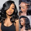 Jolanly Wavy Bob Wig Human Hair 13x4 Lace Front Wigs Human Hair Pre Plucked Glueless Wigs Human Hair 12 Inch Short Bob Wigs Brazilian Body Loose Wave Wear and Go Human Hair Wig