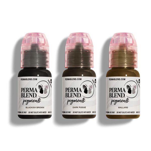 Perma Blend - Cool Eyebrow Tattoo Kit - Microblading Ink for Permanent Makeup - Includes Blackish Brown, Dark Fudge & Mallard Tattoo Ink, Vegan (0.5 oz Each)