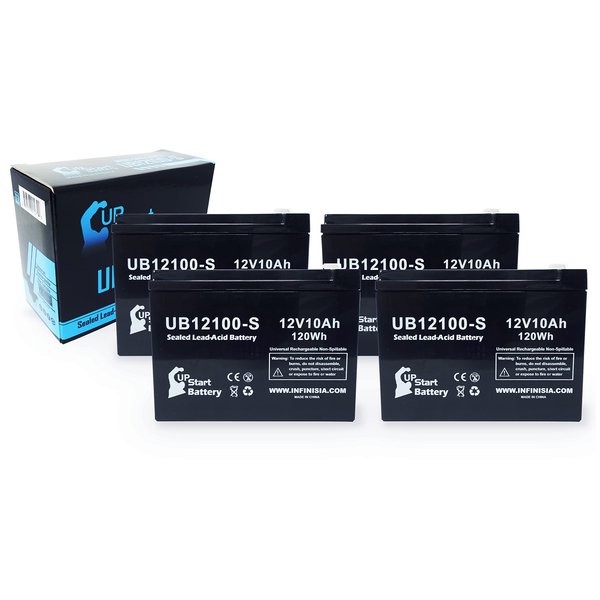 4 Pack Replacement for eZip eZip 500 Battery - Replacement UB12100-S Universal Sealed Lead Acid Battery (12V, 10Ah, 10000mAh, F2 Terminal, AGM, SLA)