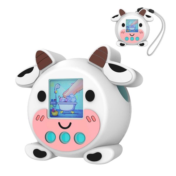 FIOPAZ Cute Silicone Case for Punirunes Virtual Pet Case, Protective Skin Cover Compatible with Punirunes Interactive Digital Pet Case, Punirunes Case with Lanyard (Milk Cow)