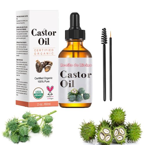 Organic Castor Oil for Hair Growth: Castor Oil 2 OZ- 100% Pure, Cold Pressed, Certified Organic, Hexane Free, for Eyelashes, Eyebrows, Beard and Hair Growth, for Both Men and Women.