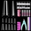 Clear Coffin Nails Tips Half Cover, IKOCO 500Pcs Nail Tips for Acrylic Nails Professional Ballerina False Nails with Glue, Nail Clipper, Nail File Buffer for DIY Fake Nails
