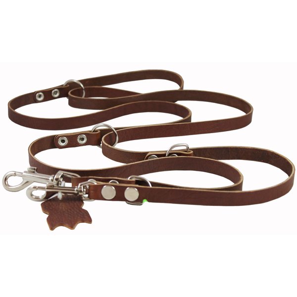 Multifunctional Leather Dog Leash, Adjustable Schutzhund 6 Way European Lead Brown 49"-94" Long, 1/2" Wide (12 mm) for Medium Dogs