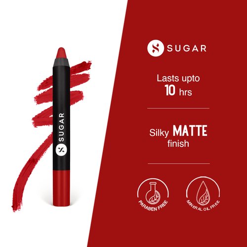 SUGAR Matte as Hell Crayon Lipsticks for Women | Lasts Upto 12hrs | Lip Crayon with Sharpener | 2.8gm - 01 Scarlett O'Hara