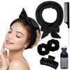 Heatless Curlers to Sleep in Heatless Curling Rod Headband For Long Hair Overnight No Heat Curls For Women velvet Hair Rollers, Bottle, Hair Clips, Scrunchie, Rat-tail Comb, 6 Pieces Set (Black)