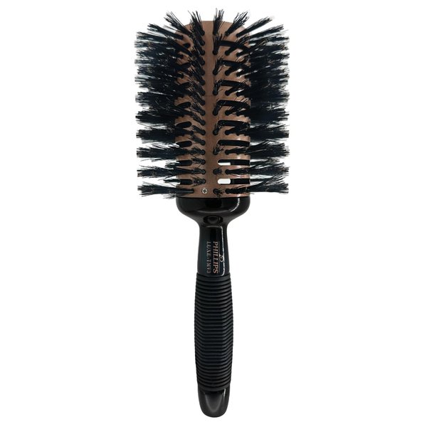 Phillips Brush Luxe Tourmaline Monster Vent 3 Professional Hair Brush (4” Diameter Barrel) - Vented Hairbrush Nylon Reinforced Boar Hair Bristles, Sleek Copper & Black Color