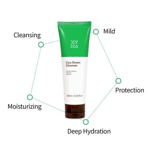 XYCOS Cica Green Cleanser 4.23 fl.oz l Vegan Facial Cleanser l Cica, Spirulina, Avocado, Allantoin l Gentle Facial Wash, Korean SkinCare120ml