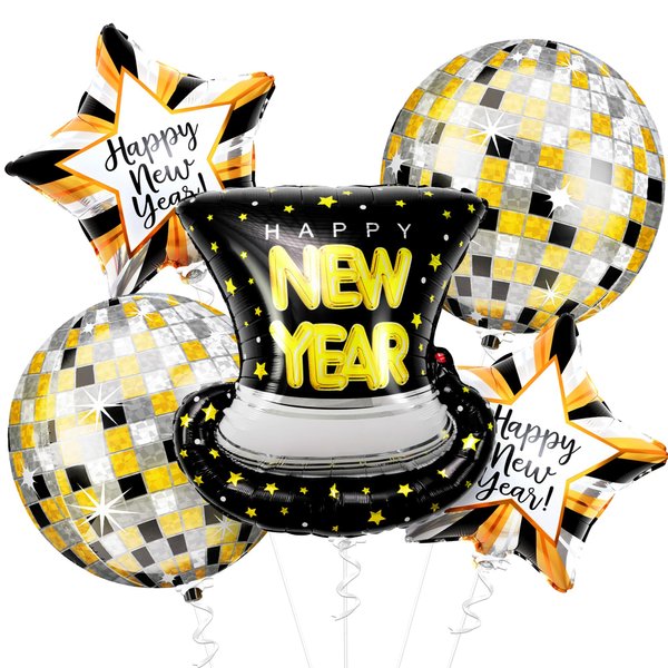 KatchOn, Big New Years Eve Balloons Kit - Pack of 5 | Disco Balloons | Happy New Year Balloons for New Years Decorations 2025 | NYE Balloons, NYE Decorations 2025 | New Years Eve Party Supplies 2025