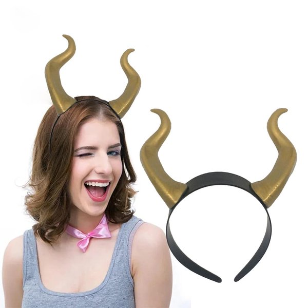 ASVNRES Dragon Devil Horns Headband Gold Cosplay Horn Hair Hoop, Gothic Beauty Halloween Dress Up Hair Accessories Maleficent Hairdress for Halloween Party Costume Hair Accessory