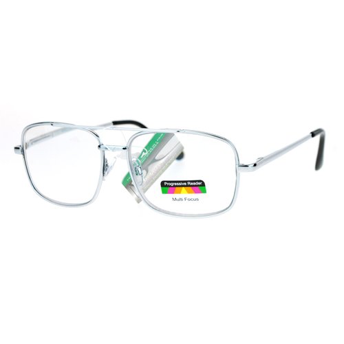 SA106 Rectangular Metal Frame Multi 3 Focus Progressive Reading Glasses Silver +1.75