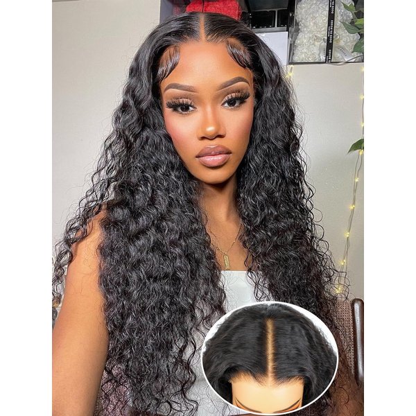BLY Glueless Wigs Human Hair 9x6 M-Cap Wig Max Parting HD Lace Pre Cut Wig for Women Pre Plucked, Bleached Tiny Knots Deep Wave Curly Lace Front Wigs Wear Go 180% Density 18 Inch
