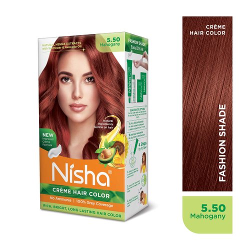 Nisha Creme Permanent Hair Color 100 percent Gray Coverage Hair Dye Easy to Apply Long Lasting Hair Colouring For Ultra Soft Deep Shine Conditioning With Natural Herbs Pack of 3 (Mahogany)