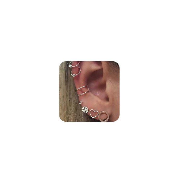 Missgrace 7 Pair Silver Earrings Set Vintage Earring Set Bohemian Earrings Stud Earrings Silver Punk Chain Earrings Set for Women and Girls (Style 8)