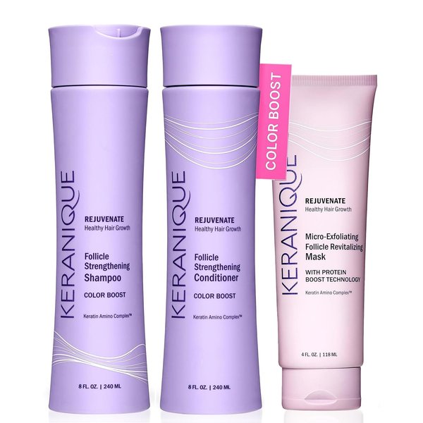 Keranique Color Boost Anti-Hair Loss Kit - includes Hair Growth Shampoo and Conditioner for Color Treated Thinning Hair and Micro Exfoliating Follicle Revitalizing Mask, 60 Days