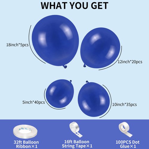 Navy Blue Balloons Latex Balloon 5 10 12 18inch Different Sizes 103pcs Matte Night Blue Dark Blue Balloon Kit for Kids Birthday Party Decoration Under Sea Baby Shower Wedding Jungle Safari