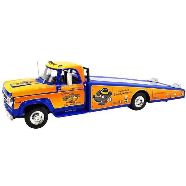 Acme 1970 Dodge D-300 Ramp Truck Orange and Blue with Graphics The Original Rat Trap Limited Edition to 332 pieces Worldwide 1/18 Diecast Model Car