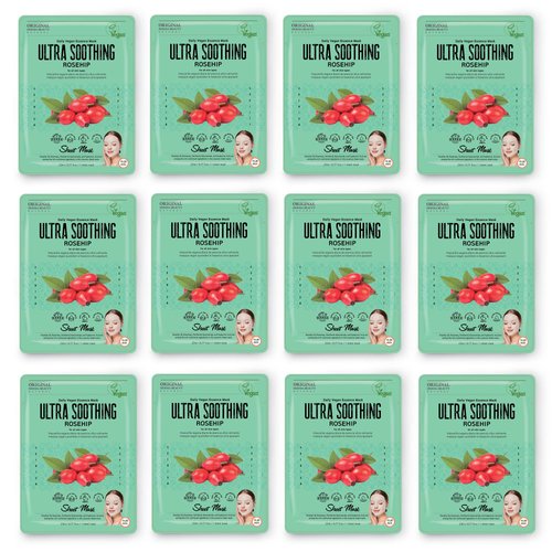 Innerest Original Derma Beauty Collagen Face Masks 12 PK Vegan Ultra Soothing Rosehip Face Mask Skin Care Sheet Masks Set for Beauty & Personal Care Korean Face Mask
