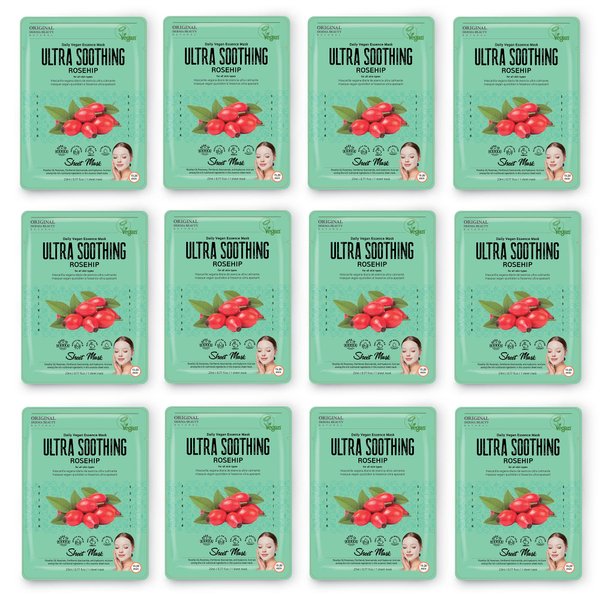 Innerest Original Derma Beauty Collagen Face Masks 12 PK Vegan Ultra Soothing Rosehip Face Mask Skin Care Sheet Masks Set for Beauty & Personal Care Korean Face Mask