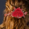 LALAFINA Red Flower Hair Comb Crystal Bridal Hair Comb Wedding Hair Comb Rhinestone Hair Piece Floral Rhinestone Hair Comb for Women Bride (Red)