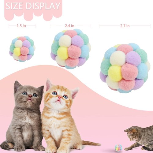 Andiker Cat Ball Toy, 3 pcs Handmade Colorful Woolen Yarn Balls SML Size for Cats Doing Exercise and Scratching Toy, Interactive Chasing & Chewing Toys Within Bell Cat Toys for Indoor Cats (SML)