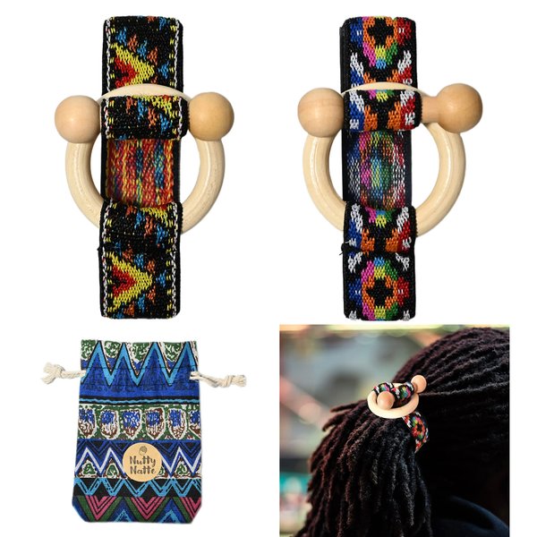 2 Pcs Toggle Hair Tie Dreadlock Accessories elastic ribbon Embedded Ponytail Holders Colorful Bohemian Style Loc Hair Accessories Long Dread Bands for Women Men (Rainbow,Yellow)