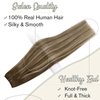 Easyouth Invisible Wire Hair Extensions Human Hair Medium Brown Fading to Strawberry Blonde Mix Medium Brown Wire Extensions Human Hair Fishing Wire Hair Extensions 18 inch 80g