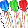 3 Pack Octopus Kite, 3D Kite Long Tail Easy Flyer Kite Beach Kites People Adults Gift 3 Colors (Blue Green Red) Kites for Kids Easy To Fly, Kite Kit with Kite String 100M, Kiteboarding Kite for Adults